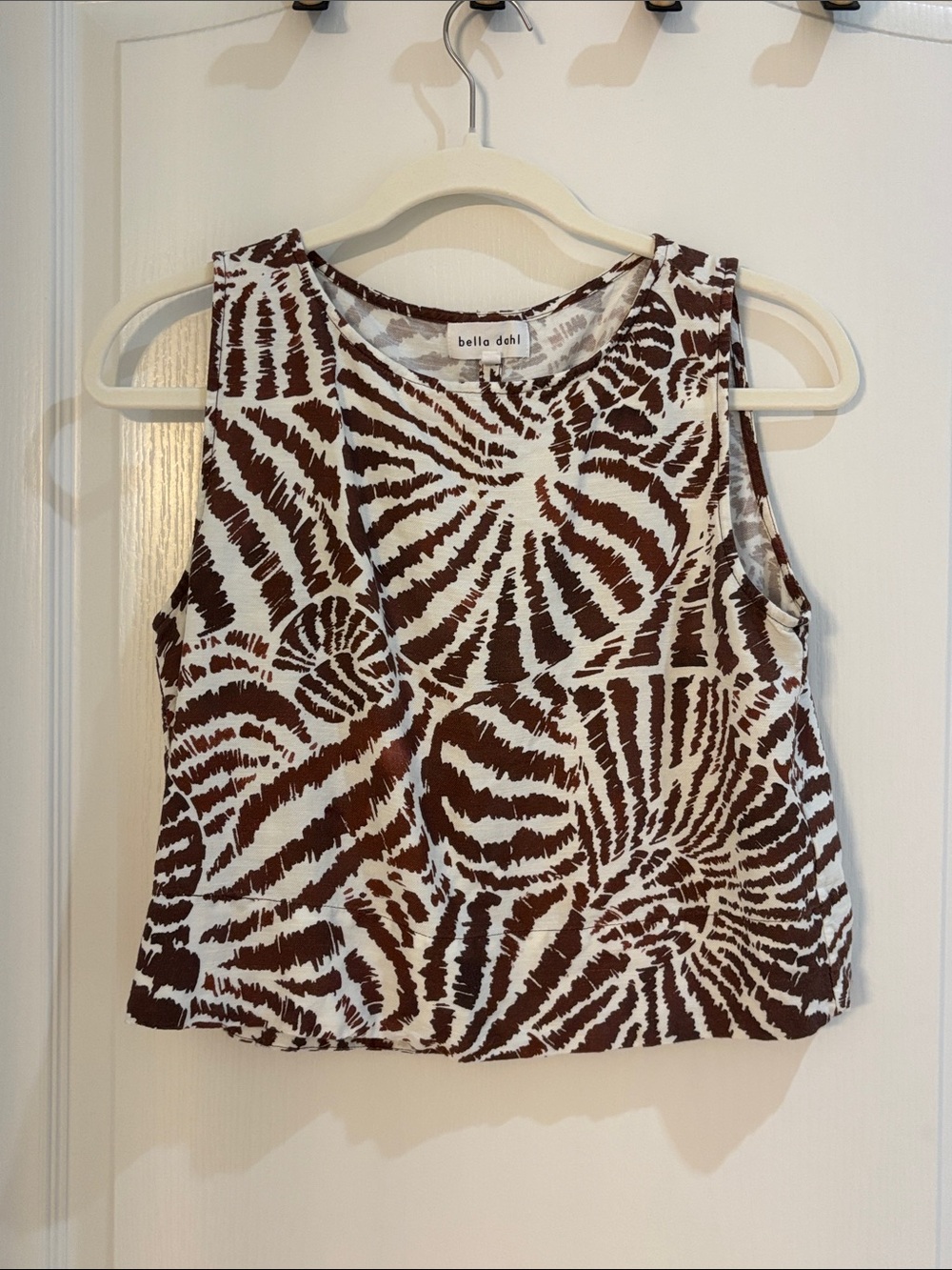 Bella Dahl Brown & White Spiral Print Sleeveless Tank